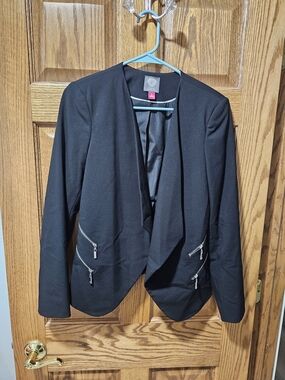 Black Draped Open-Front Women's Blazer Jacket